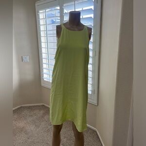 Tibi silk Belted‎ Sleeves Midi Lemon Green Summer Minimalist Designer Dress SZ 4